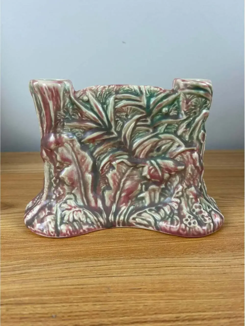 Weller Marvo 1920s Art Pottery Rare Pink & Green Glaze Double Bud Vase